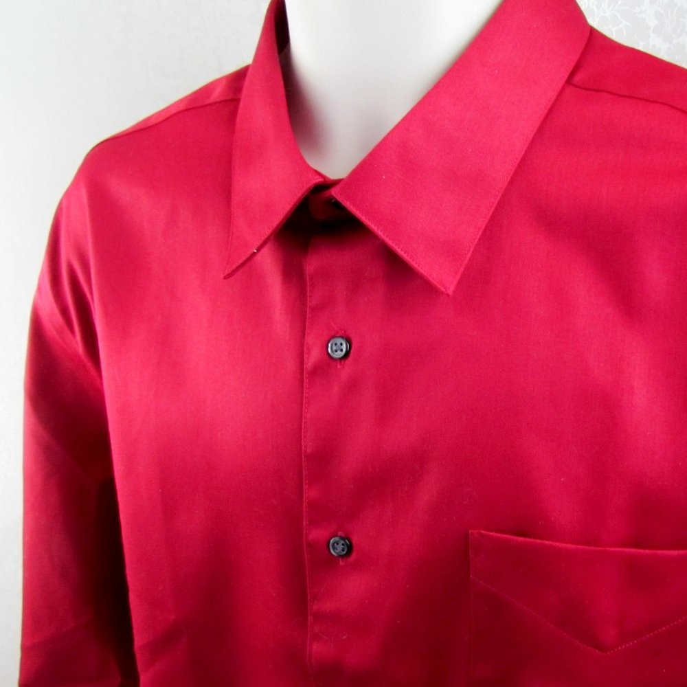 MEN'S DARK RED SHIRT, XL, 17.5" x 35" DRESS or CASUAL LONG SLEEVE - NWOT